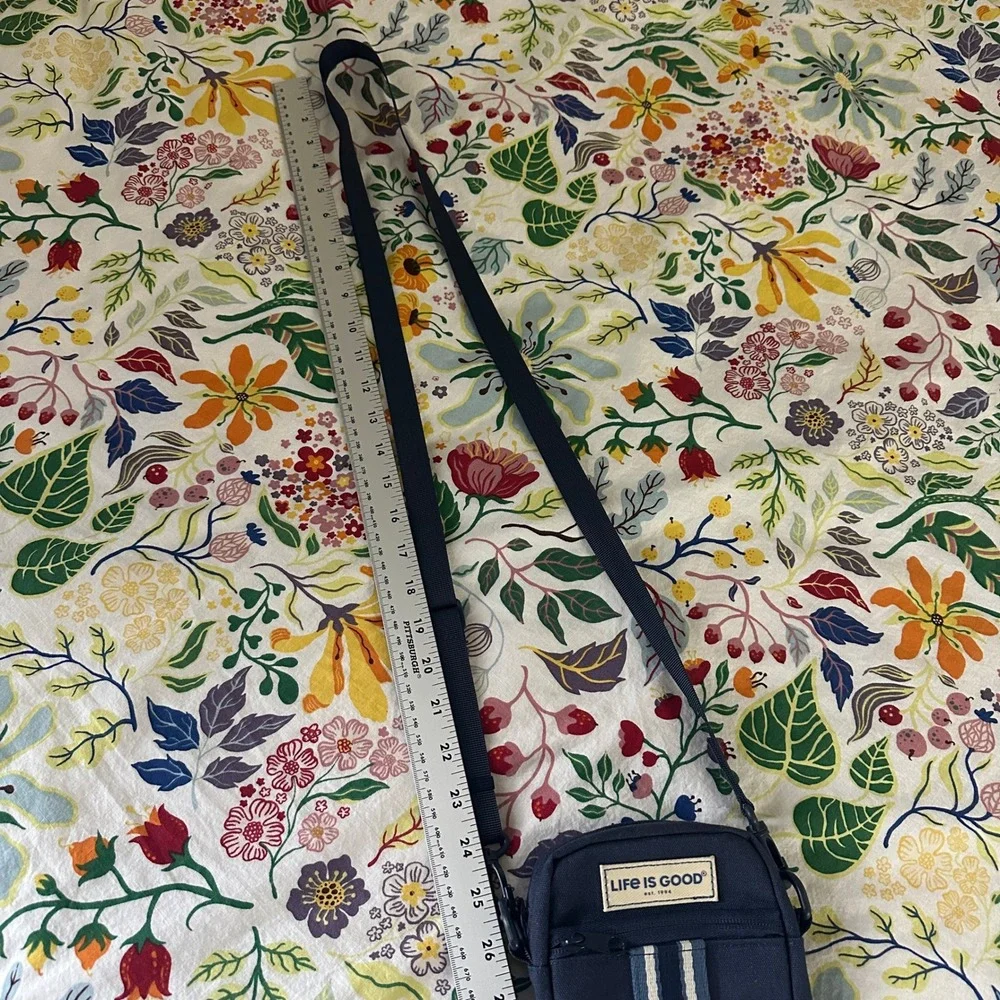 Life is Good Crossbody Bag Small OS Blue Striped Canvas Utility Pouch Travel